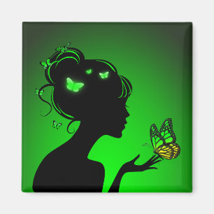 Aimant La femme papillons verts