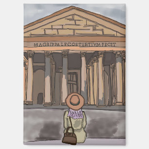 Aimant La fille est assise devant le Panthéon à Rome.