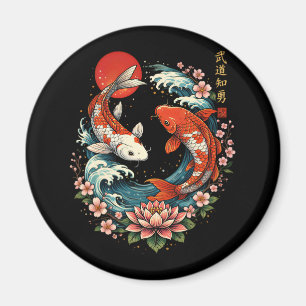 Aimant La Grande Vague au large des poissons Koi