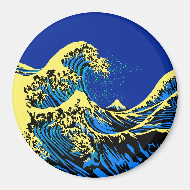 Aimant La grande vague Hokusai dans un décor de style pop (Devant)