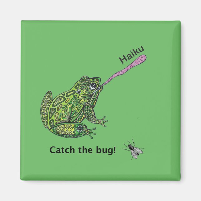 Aimant La grenouille attrape la mouche du haïku ! (Devant)