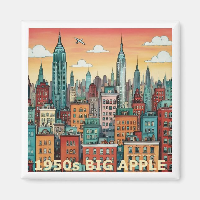Aimant La Grosse Apple New York City 1950 Imagination (Devant)