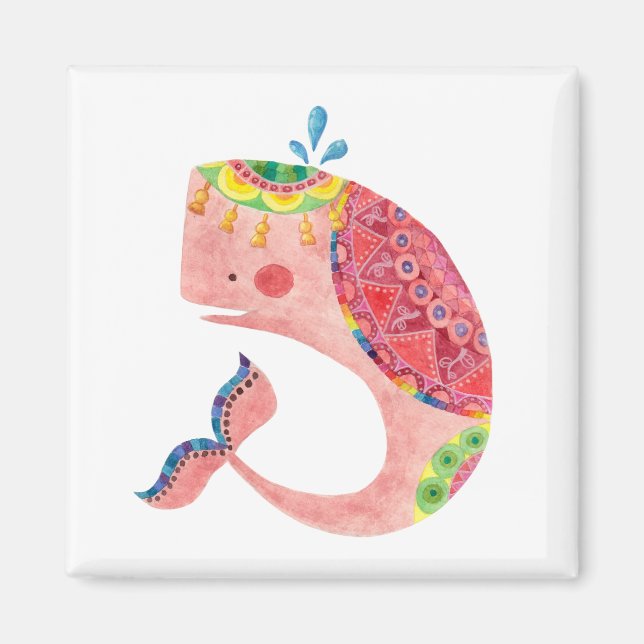 Aimant La joyeuse baleine rose (Devant)
