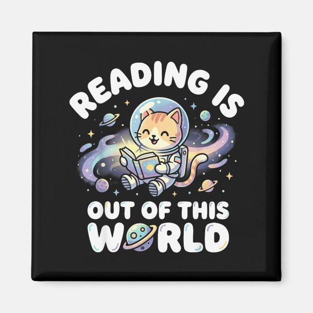 Aimant La lecture est des livres d'espace de chat drôle h (Devant)