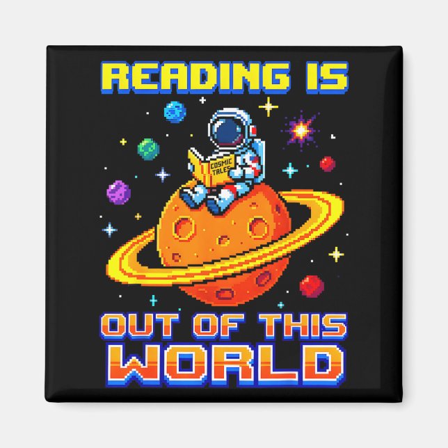 Aimant La lecture est hors de ce monde astronaute lisant (Devant)