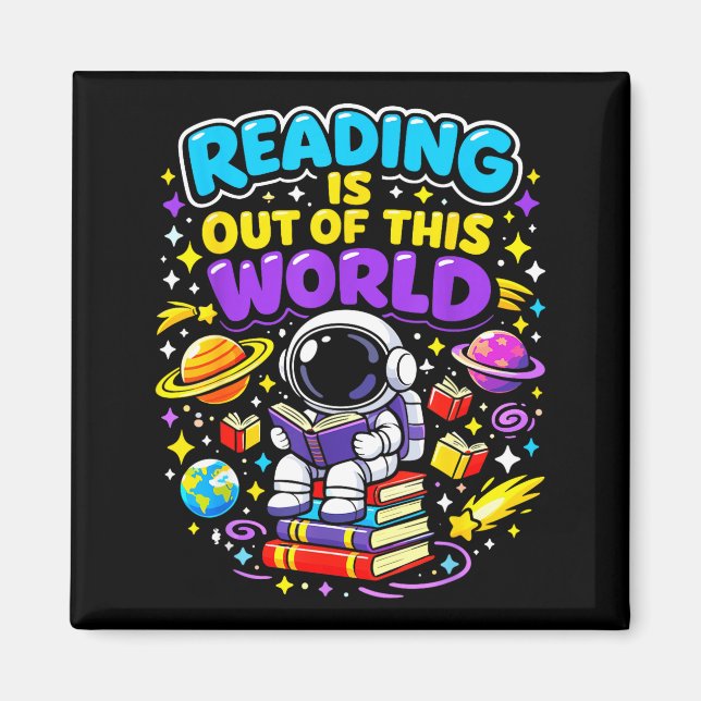 Aimant La lecture est hors de ce monde livres d'astronaut (Devant)