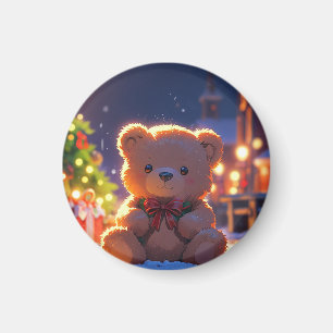 Aimant La magie de Noël avec un ours en peluche dans un v