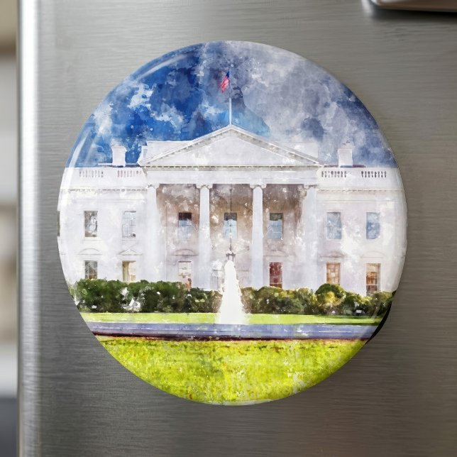 Aimant La Maison Blanche à Washington DC Aquarelle (The White House in Washington DC Watercolor. Magnet)