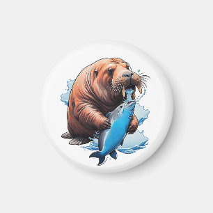 Aimant La Pêche Au Walrus Dans La Mer