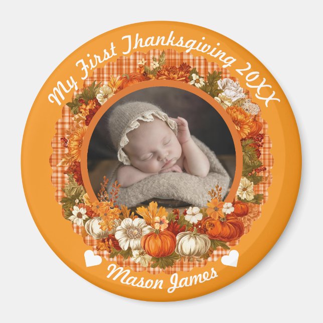 Aimant La première fête de Thanksgiving de bébé - Photo f (Devant)