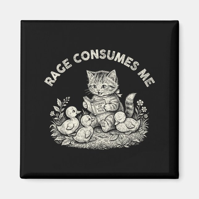 Aimant La rage me consume Chat Fleur Mignon Drôle de Mème (Devant)