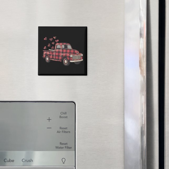 Aimant La Saint-Valentin Camion Drôle Buffalo Plaid Léopa (In situ (réfrigérateur))