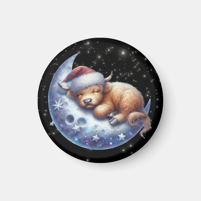 Aimant La vache de père Noël Highland dort sur la lune (Devant)