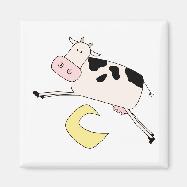 Aimant La vache saute par-dessus des T-shirts et des cade (Devant)