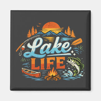 Aimant La vie au bord du lac Pêche et camping vintage
