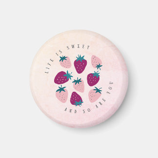 Aimant La Vie, c'est un frigo aux fraises sucrées