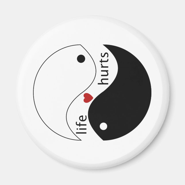 Aimant La vie est douloureuse, coeur, yin-yang (Devant)