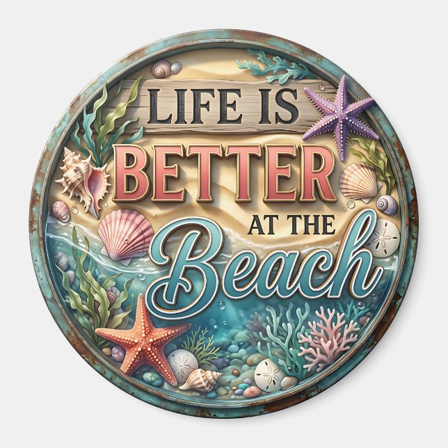 Aimant La vie est meilleure à la plage (Devant)