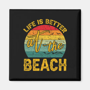 Aimant La vie est meilleure à la plage Rétro Palmiers Été