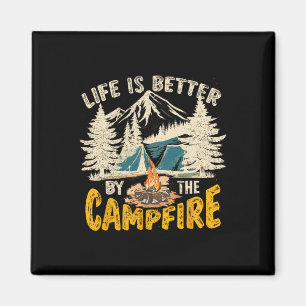 Aimant La vie est meilleure au feu de camp Camping vintag