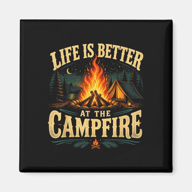 Aimant La vie est meilleure au feu de camp drôle camping- (Devant)