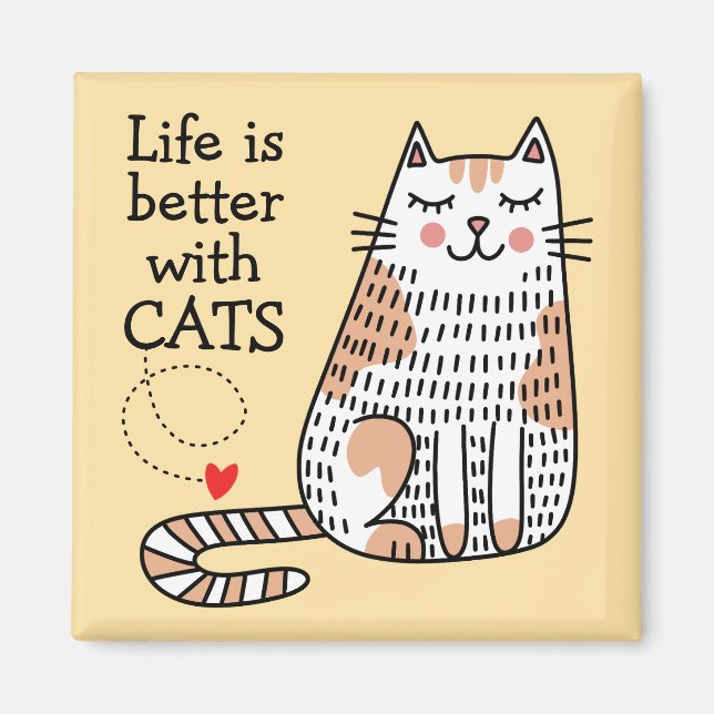 Aimant La vie est meilleure avec des chats Doodle (Devant)