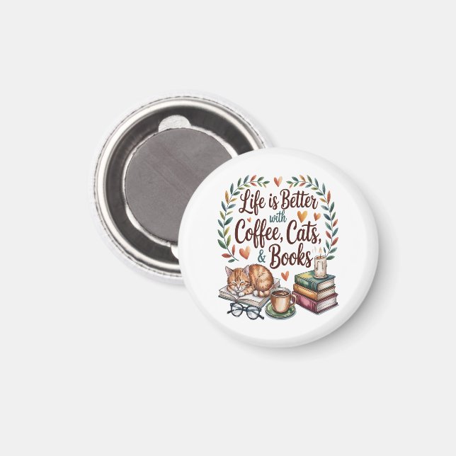 Aimant La vie est meilleure avec du café, des chats et de (Recto/Verso)
