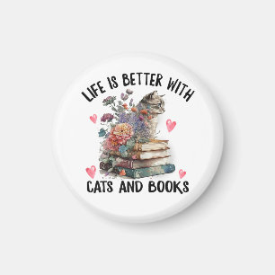 Aimant La vie est meilleure avec les chats et les livres 