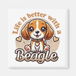 Aimant La vie est meilleure avec un Beagle - un Beagle mi