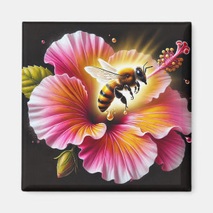 Aimant L'abeille de miel pollinise un Hibiscus lumineux e