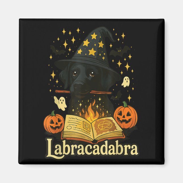 Aimant Labracadabra Black Labrador Magicien Halloween (Devant)