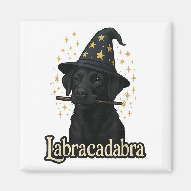 Aimant Labracadabra Funny Black Lab Dog Wizard Halloween (Devant)