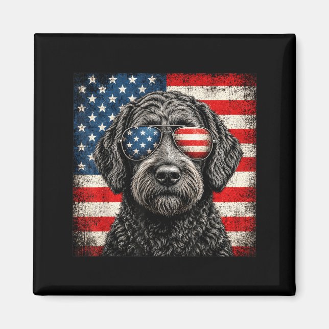 Aimant Labradoodle 4 juillet drapeau américain chien (Devant)