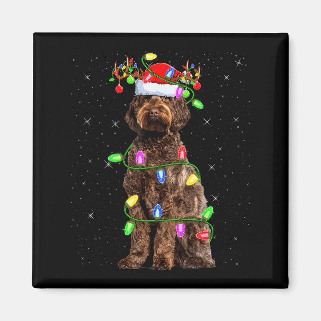 Aimant Labradoodle Chien Éclairage Noël Santa Labradoodle (Devant)