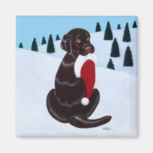 Aimant Labrador au chocolat avec flocon de neige de Santa
