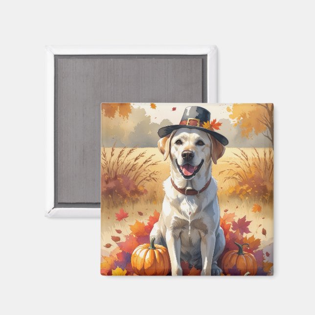 Aimant Labrador en automne Feuille d'Action de grâce Art (Recto/Verso)