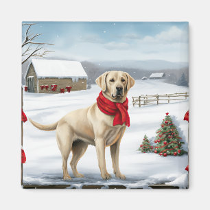Aimant Labrador Retriever dans la neige à Noël