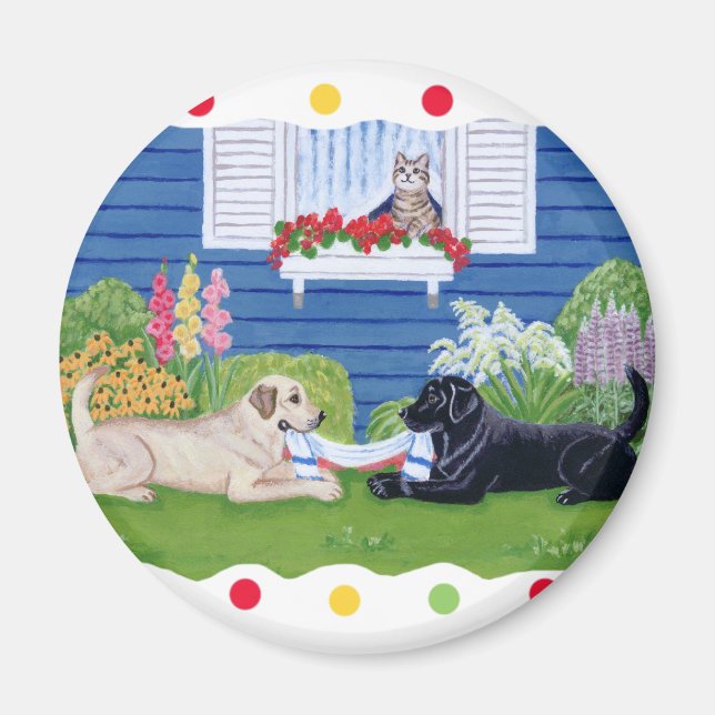 Aimant Labradors dans la peinture du jardin (Devant)