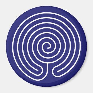 Aimant Labyrinthe blanc sur fond bleu minuit
