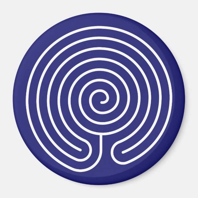 Aimant Labyrinthe blanc sur fond bleu minuit (Devant)