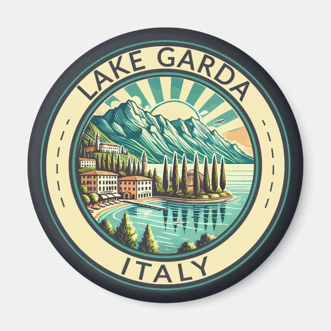 Aimant Lac de Garde Italie Illustration Badge d'Art Voyag (Devant)