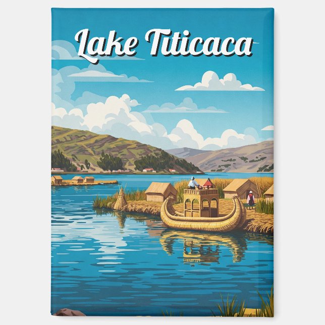 Aimant Lac Titicaca Flottant Îles Vintage (Recto)