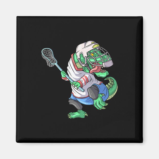 Aimant Lacrosse Dinosaure T Rex Avec Bâton De Lacrosse Dr (Devant)