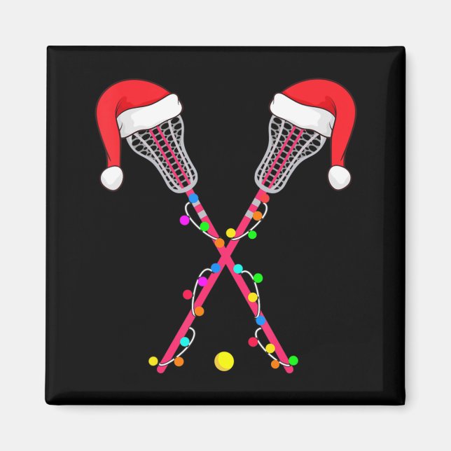 Aimant Lacrosse Santa Hat Noël Lumières Amusants Sport No (Devant)