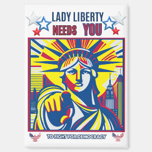 Aimant Lady Liberty a besoin de toi ! BG blanc contre l'o