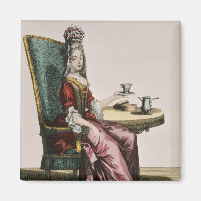 Aimant Lady Taking Coffee, fashion plate, c.1695 (engravi (Devant)
