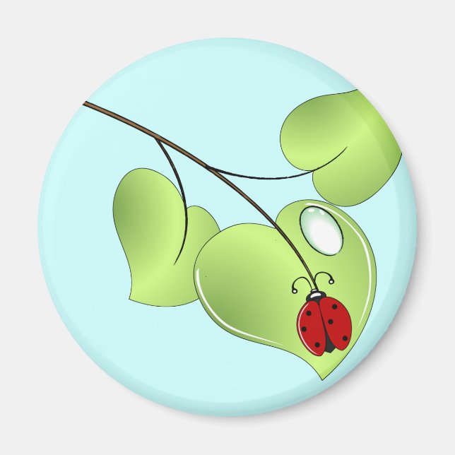 Aimant Ladybug avec trois feuilles et une goutte (Devant)