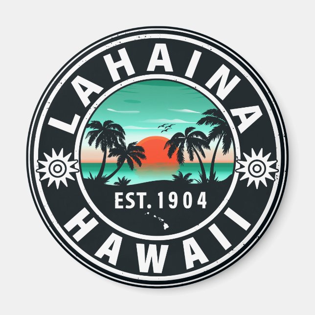 Aimant Lahaina Hawaii Beach Retro Sunset Souvenir 60s (Devant)