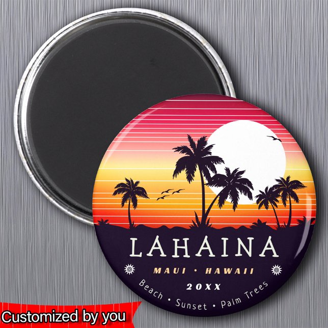 Aimant Lahaina Maui Hawaii Retro Sunset Palm Trees 60s (Créateur téléchargé)