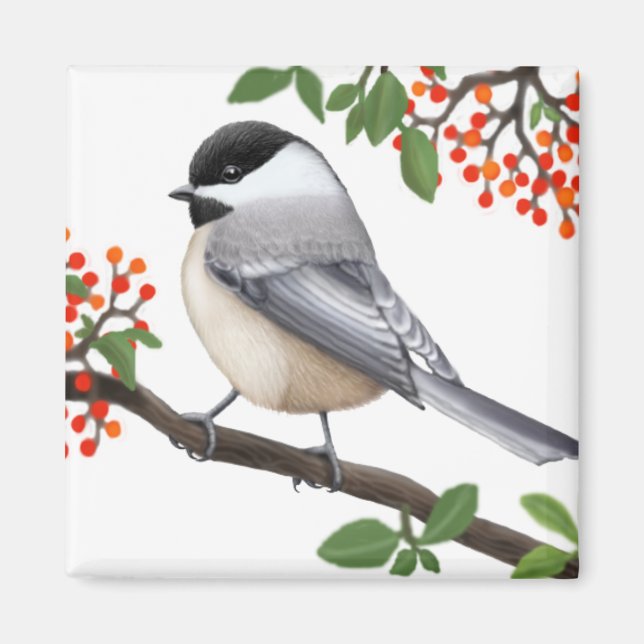 Aimant L'aimable amical Black Capped Chickadee Bird Magne (Devant)